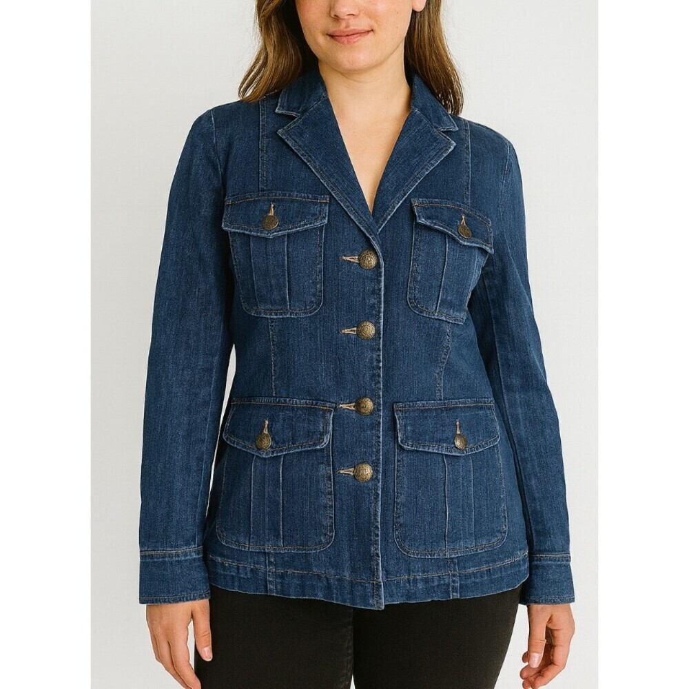 Chaps Denim Jacket Jean Blazer Button Front Utility Pocketed Long Sleeve SZ M